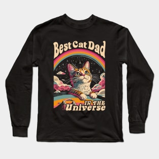 Best Cat Dad In The Universe 60s 70s Hippie Aesthetic Long Sleeve T-Shirt